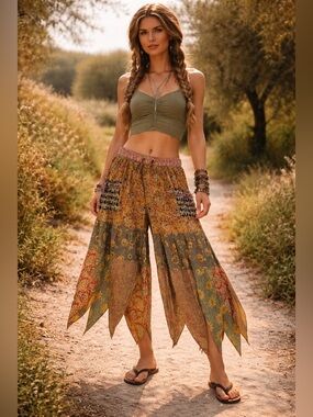 Hippie Forever Handmade Patchwork Handkerchief Pants Women SZ OS Enchanted Fairy